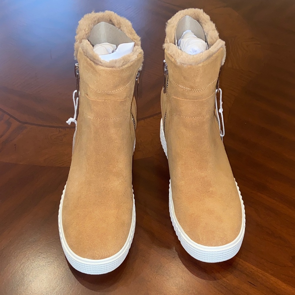 Steve Madden Camel Suede Bamby Hidden Wedge Boot - Picture 3 of 12